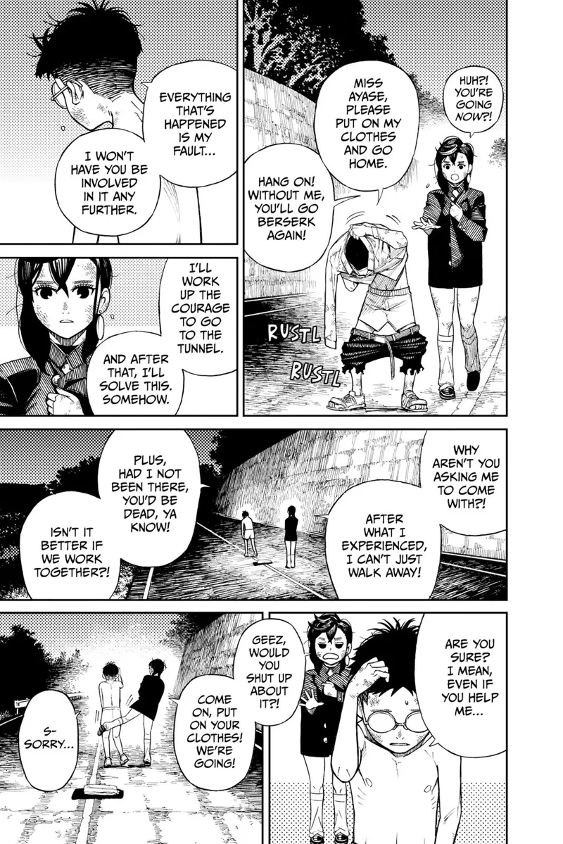 Occult-kun takes off his clothes and tells Ayase to go home. Ayase says he will help him solve this mystery in the tunnel.