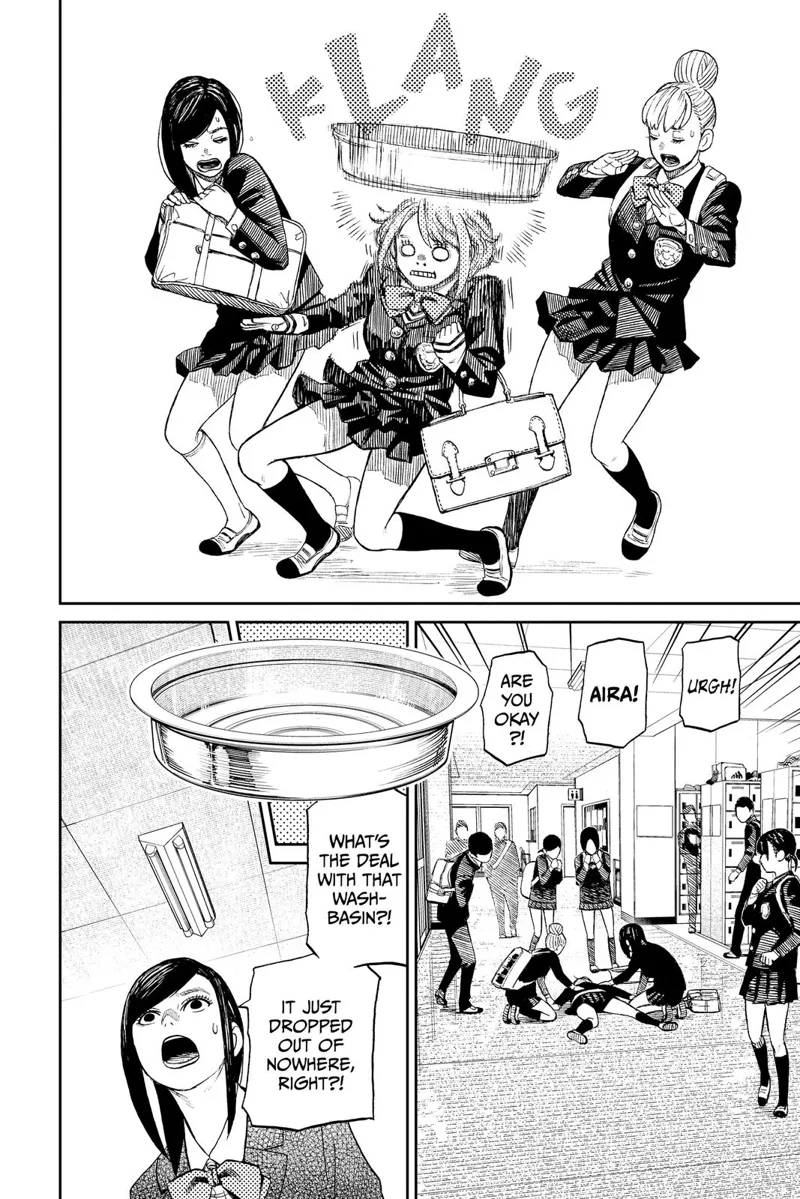 A huge watch basin suddenly drops on Aira's head, the lady saying bad at Okarun.