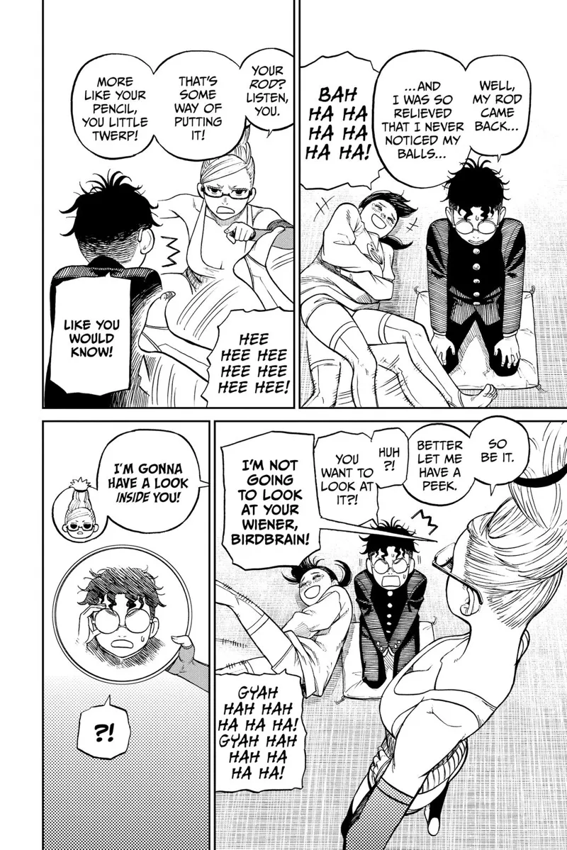 Momo keeps laughing, especially after Grandma says it's not a rod but a pencil. Grandma wants to take a peak inside him.