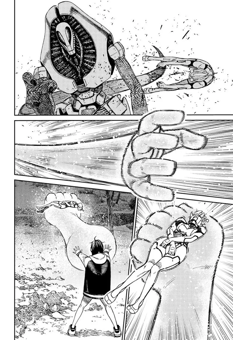 Momo tries to heal Vamola's wound after catching her safely.