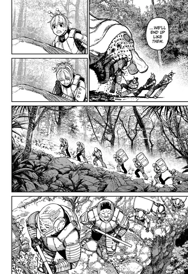 Vamola watches as the soldiers are getting consumed by Big Mama. Meanwhile, their troops start walking away.