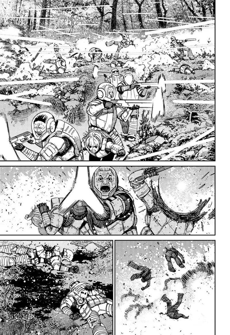 The soldiers retreat despite their numbers dwindling after being caught by the crossfire.