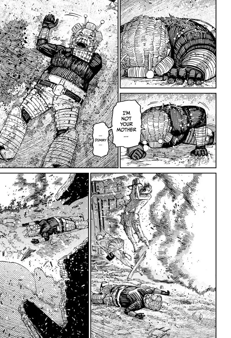 Ms. Banga rolls around. Two men fly near her after getting caught by the explosions.