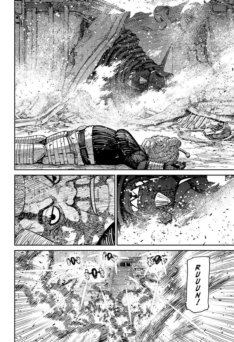 Ms. Banga sees the Kaiju robot that resembles the Sumerian god inside a broken container.