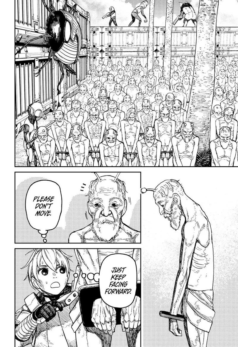 The captured soldiers stand. Vamola goes near to one of the soldiers to take off his handcuffs.