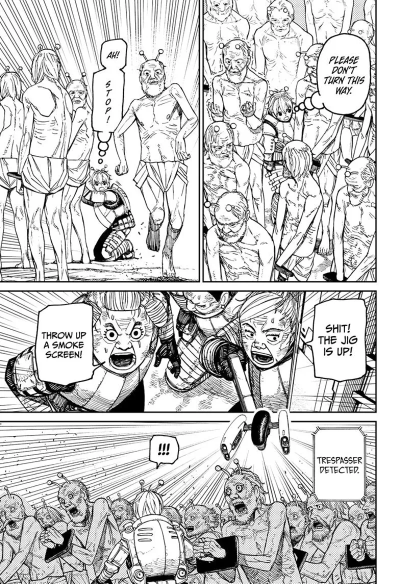 The freed soldier runs while the rest of them panics. A robot alien discovers Vamola.