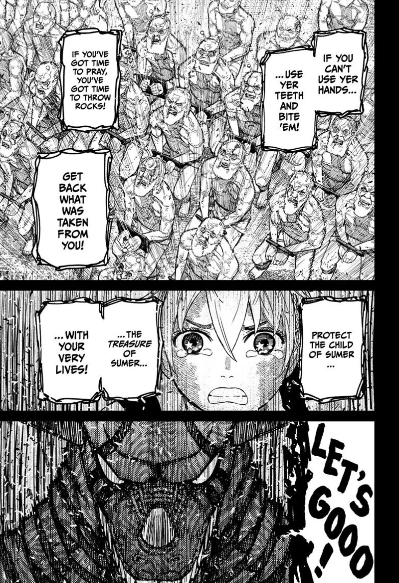 The captured soldiers are pumped up after Kaiju Banga's speech. Vamola watches them with teary-eyes.