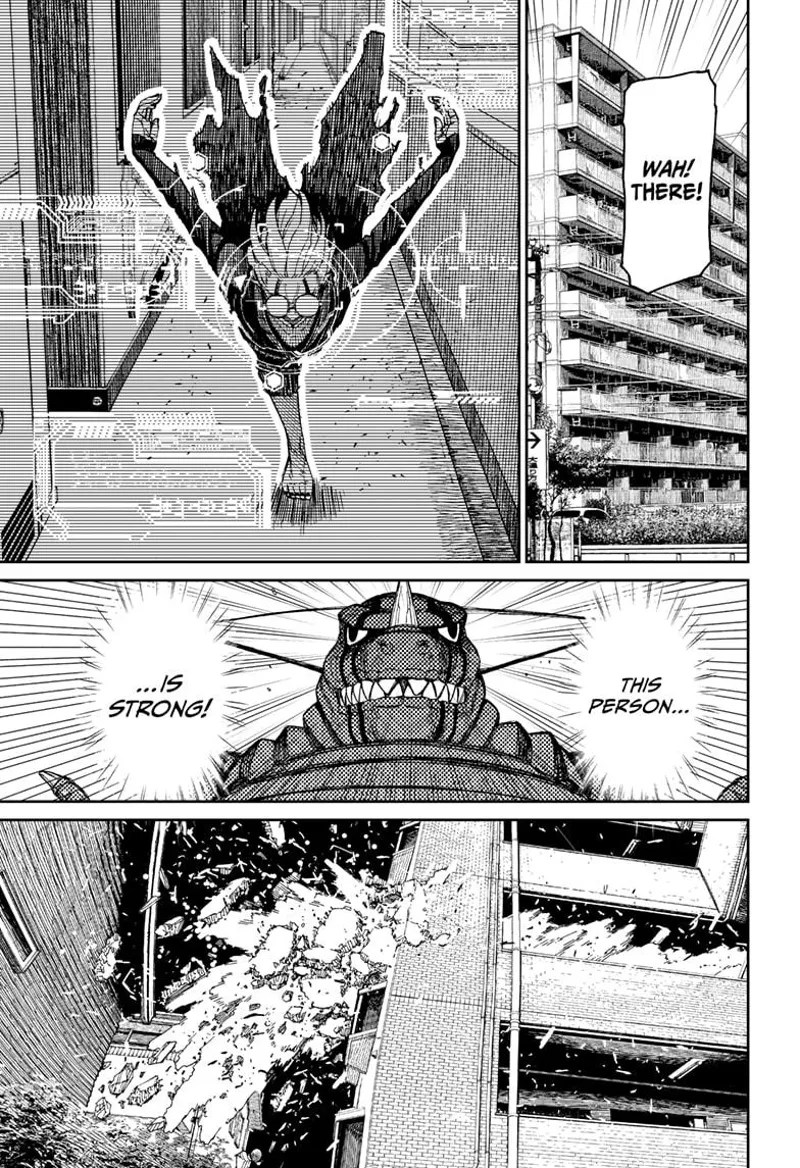 Cursed Okarun attacks Kaiju Vamola and throws her off the building.