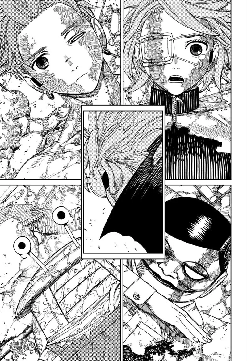 Aira, Jiji, Mr. Shrimp, and Serpo wake up and see cursed Okarun.