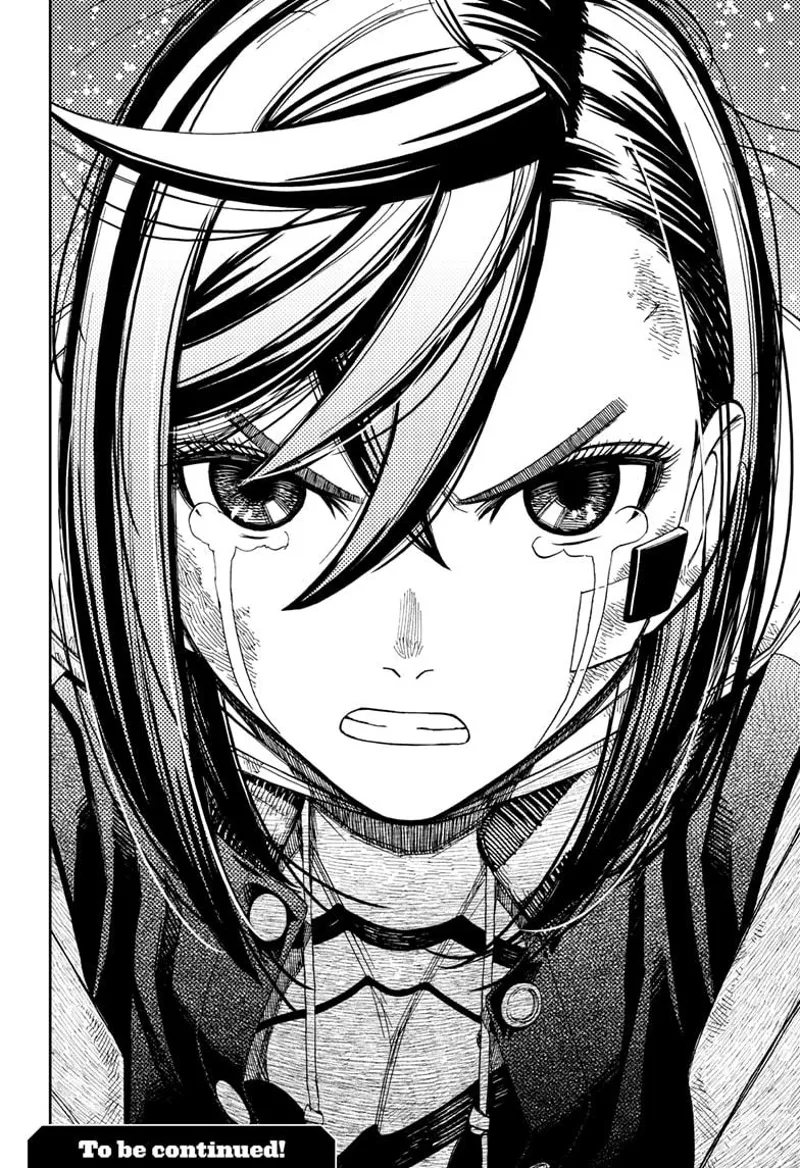 Momo looks serious but with teary eyes.