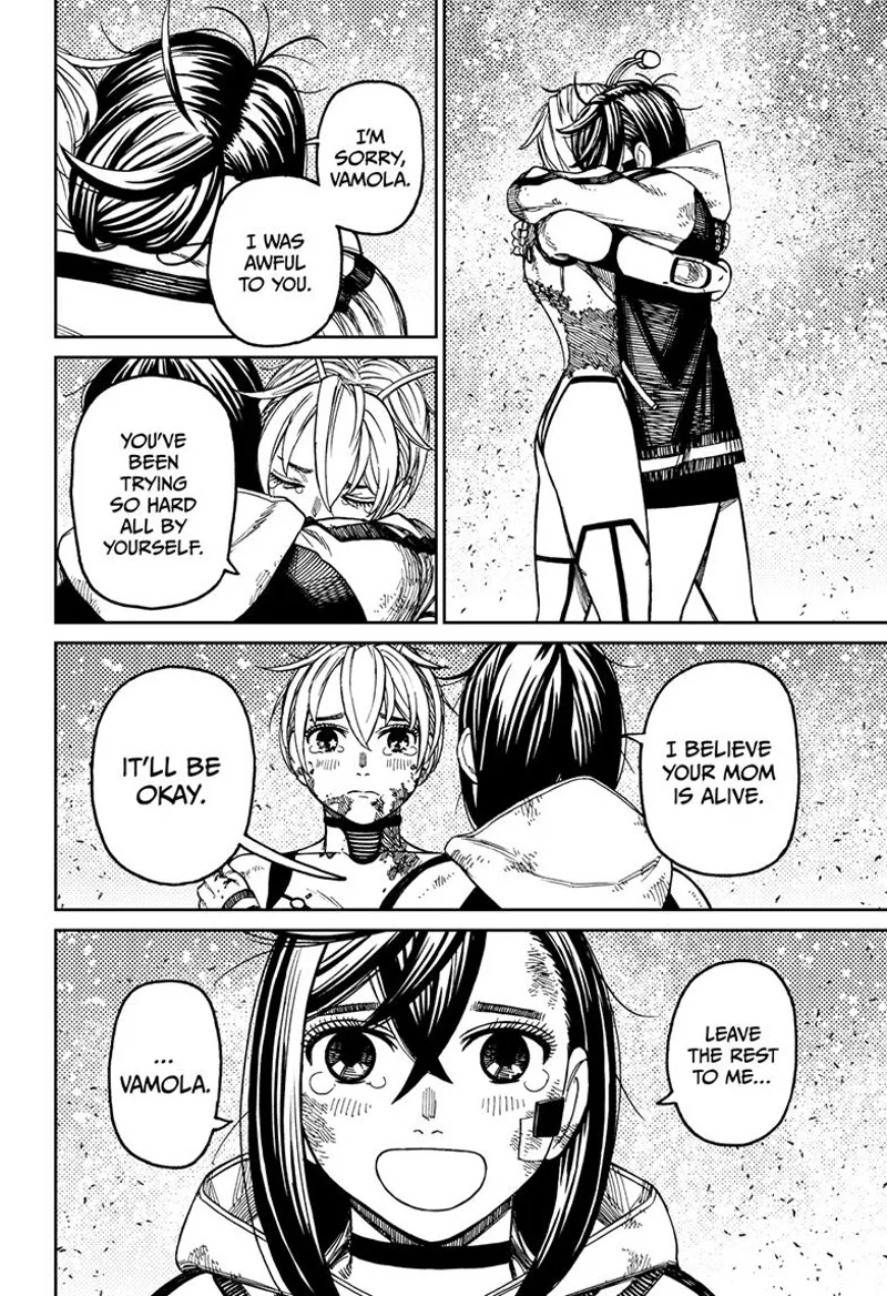 Momo embraces Vamola and apologizes with teary eyes.