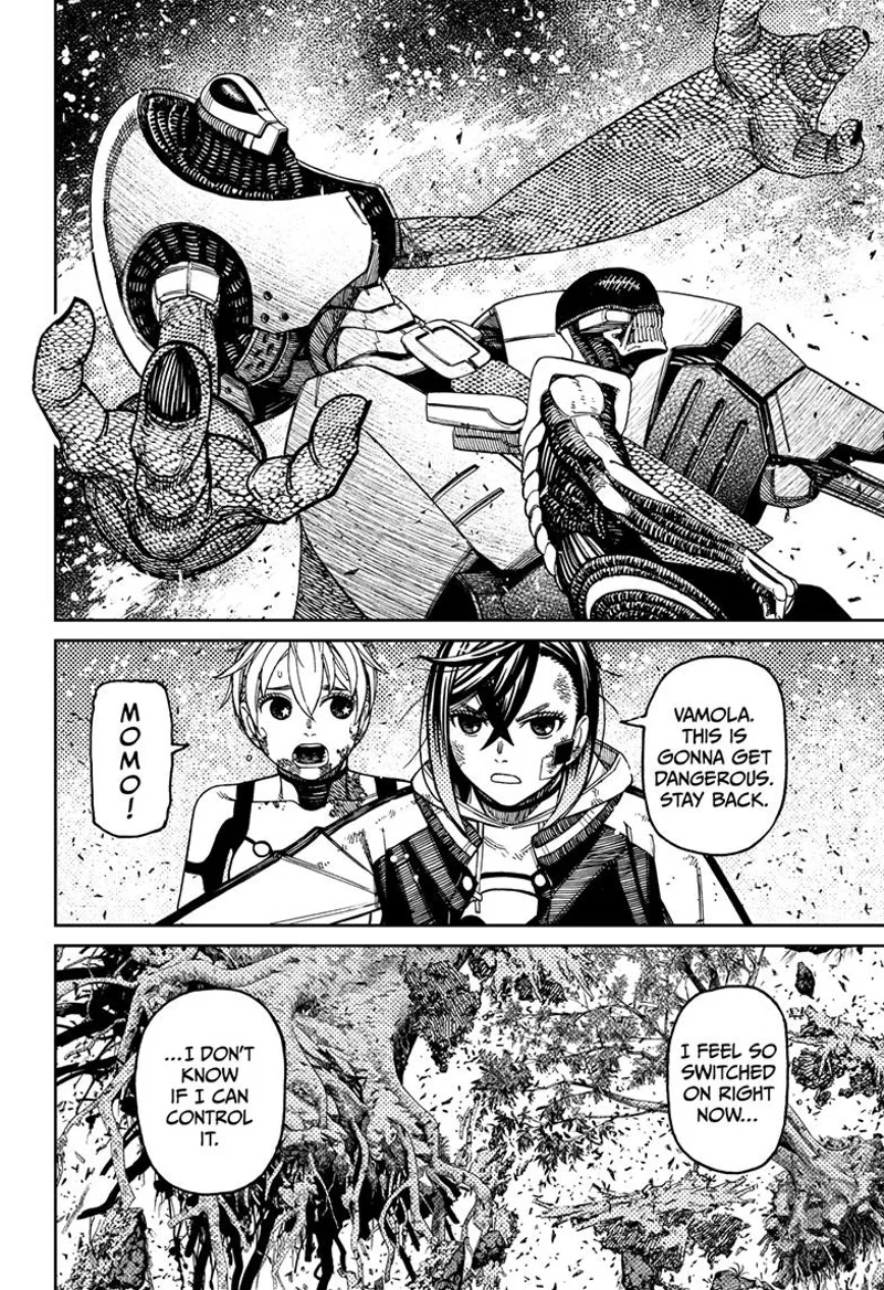 The alien leader and the skinny alien start walking forward. Momo tells Vamola to stay back.