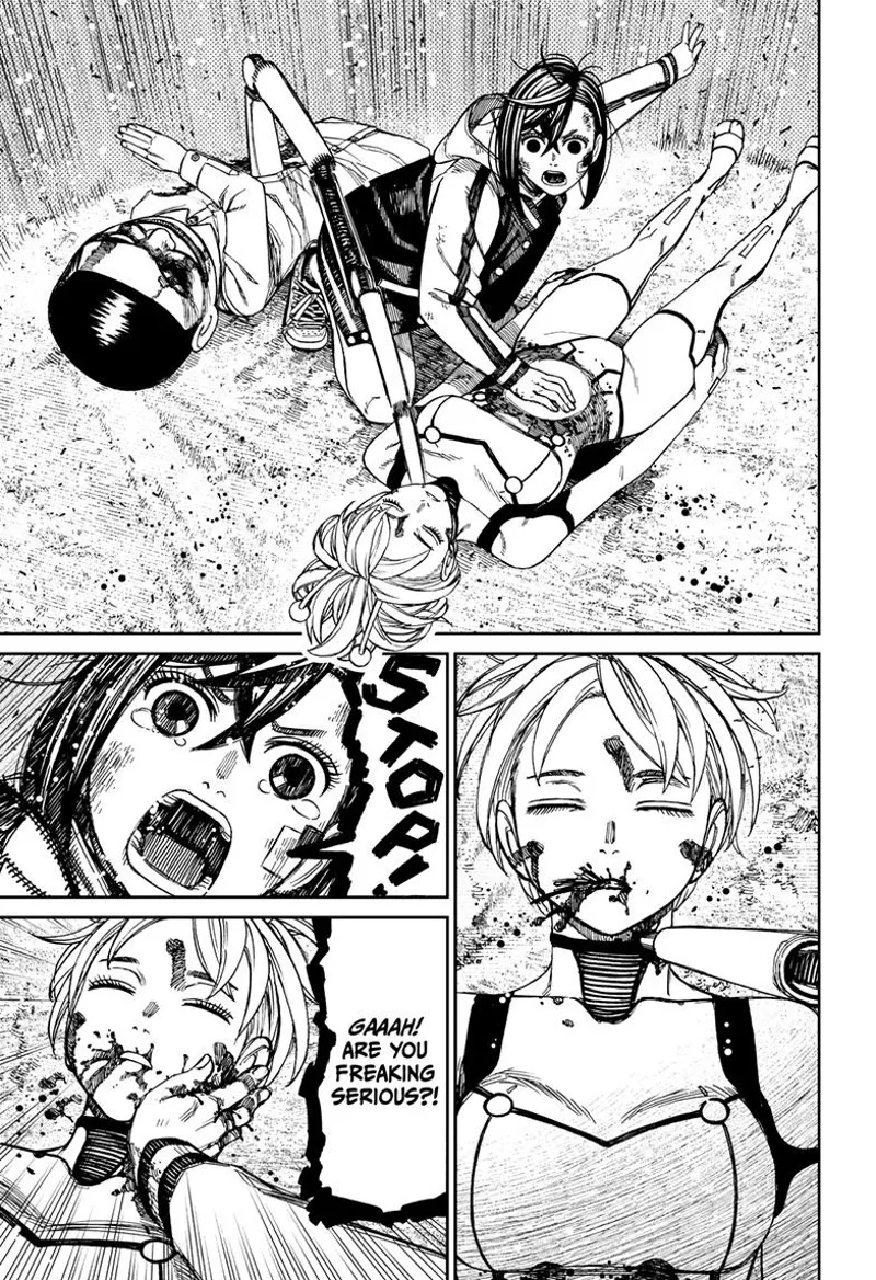 Serpo pierces Vamola's neck. Momo exclaims and tells him to stop.