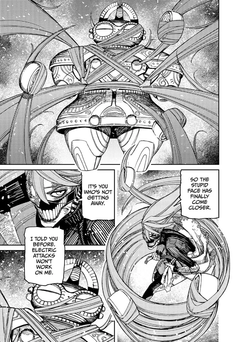 The missile robot is suddenly restrained by Aira's long hair.