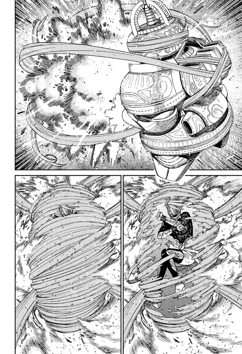 The missile robot bombs cursed, but she protected herself with a hair barrier.