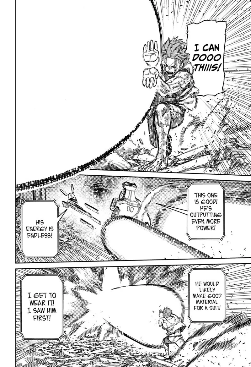 Jiji gives his Evil Gun more power. The sniper robot and the fat robot acknowledge Jiji's endless energy.