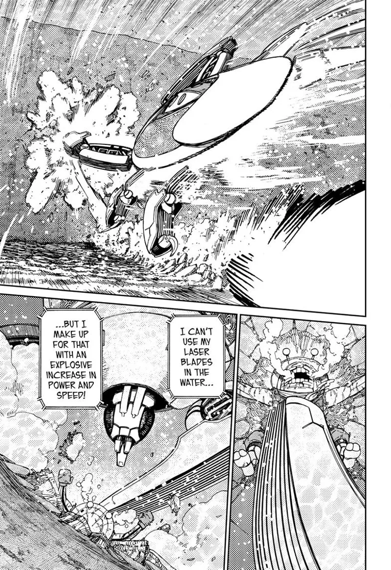 Mr. Shrimp gets pinned to a wall as the mantis alien continuously attacks him.