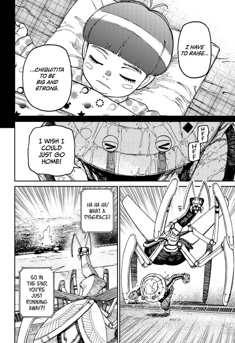 Mr. Shrimp recalls Chiquitita. The alien shrimp laughs as Mr. Shrimp jumps to the sea.