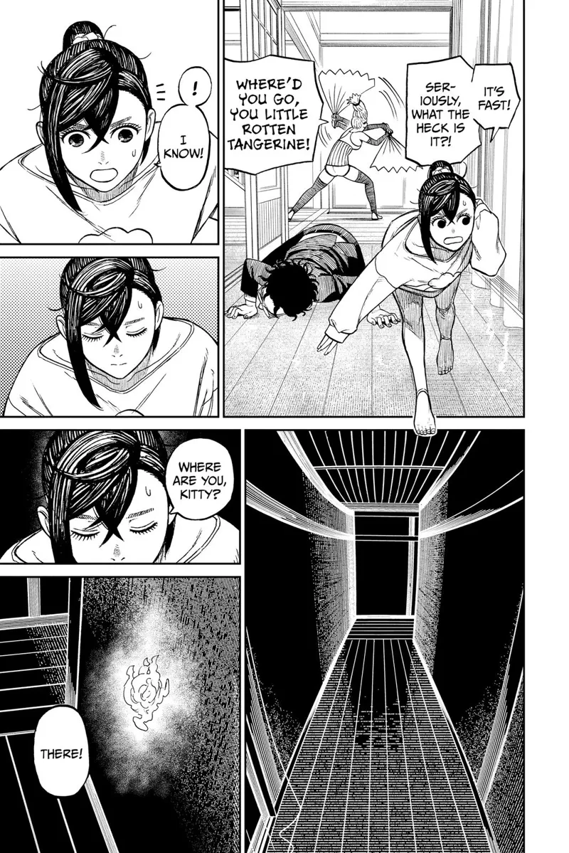 The three of them search for the kitten. Momo closes her eyes and uses her powers to see the kitten's aura.