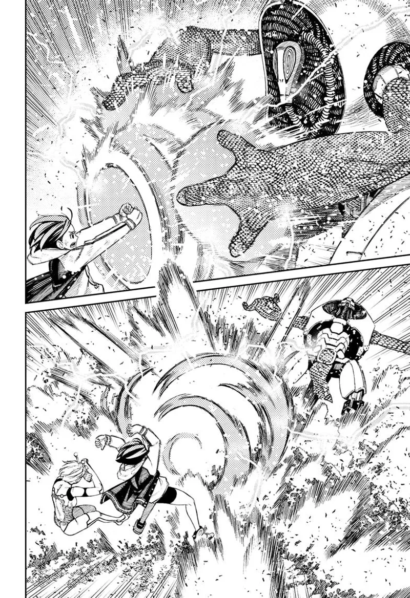 The alien leader pushes back the Tri-Beam attack, and Momo and Vamola are blown away.