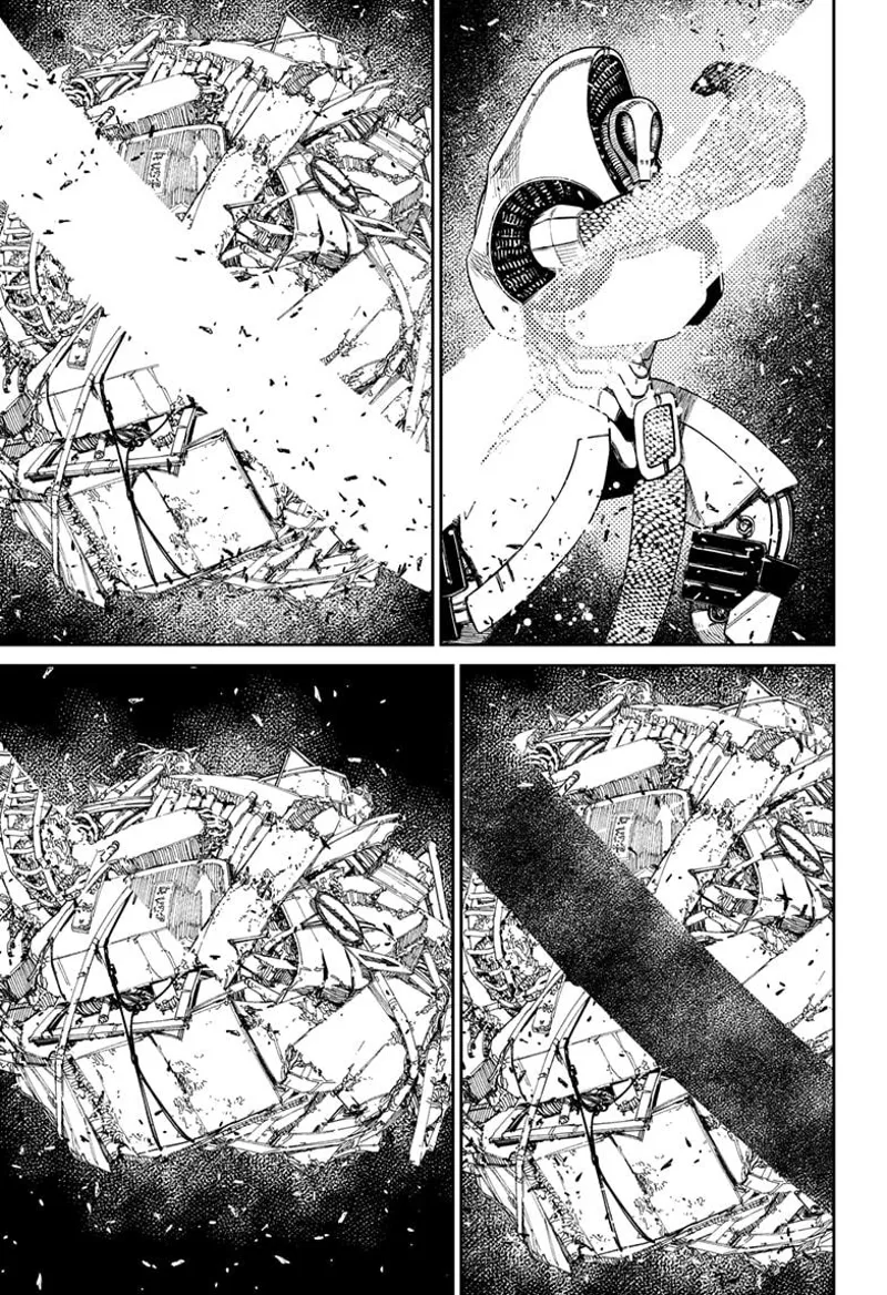 The alien leader slashes the debris and cuts it.