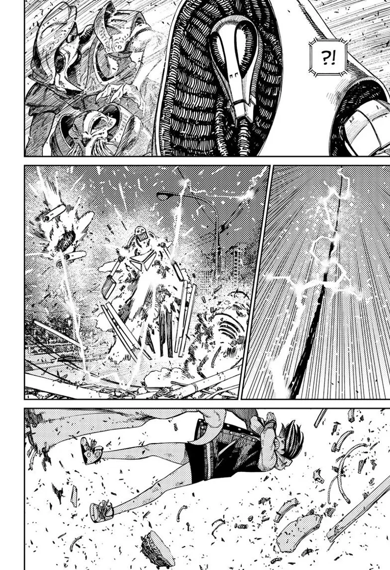 The alien leader wonders at the electric bolt destroying his minions. Momo is freed from the alien's choking.