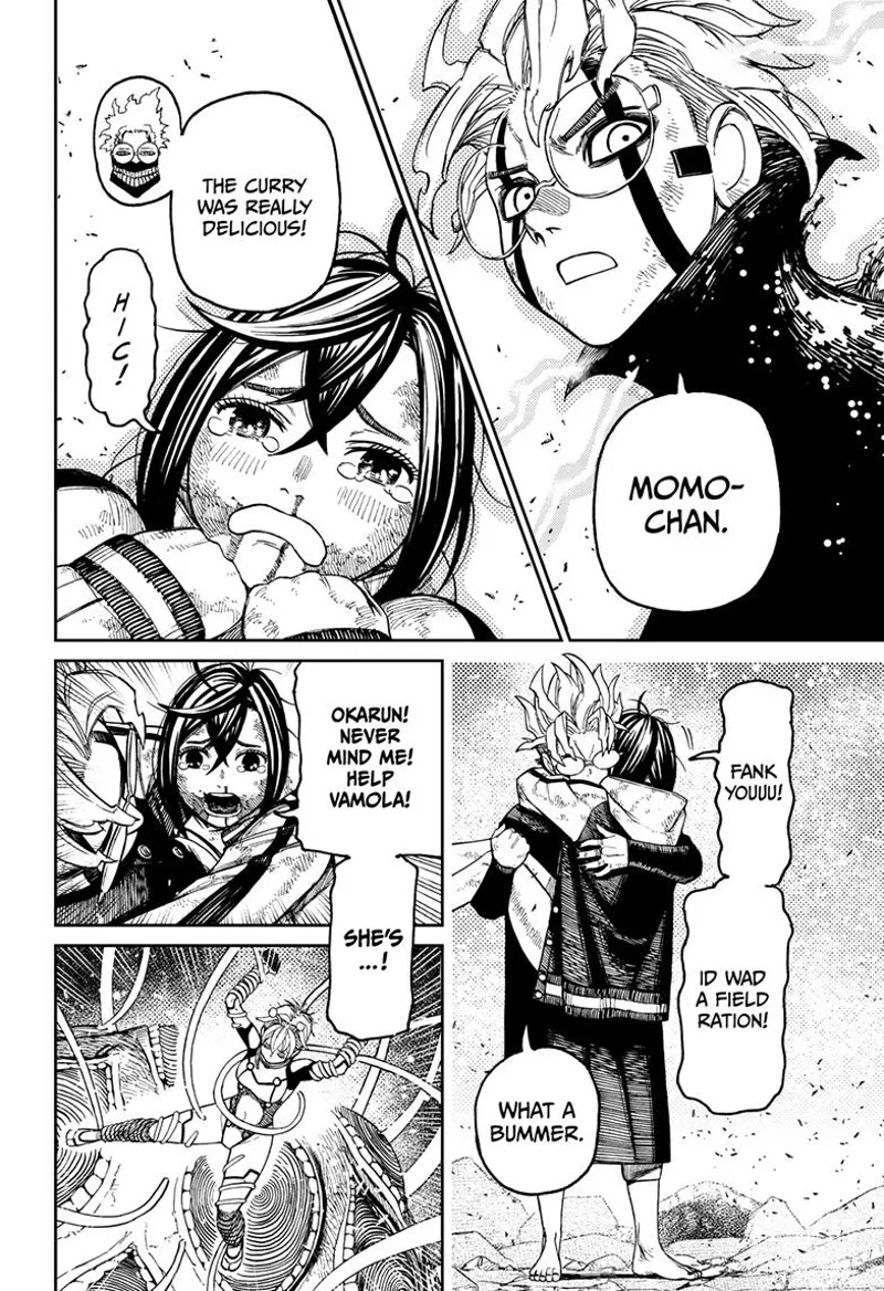 Momo cries, and thanks cursed Okarun, who appreciates her delicious curry. She asks him to help Vamola.