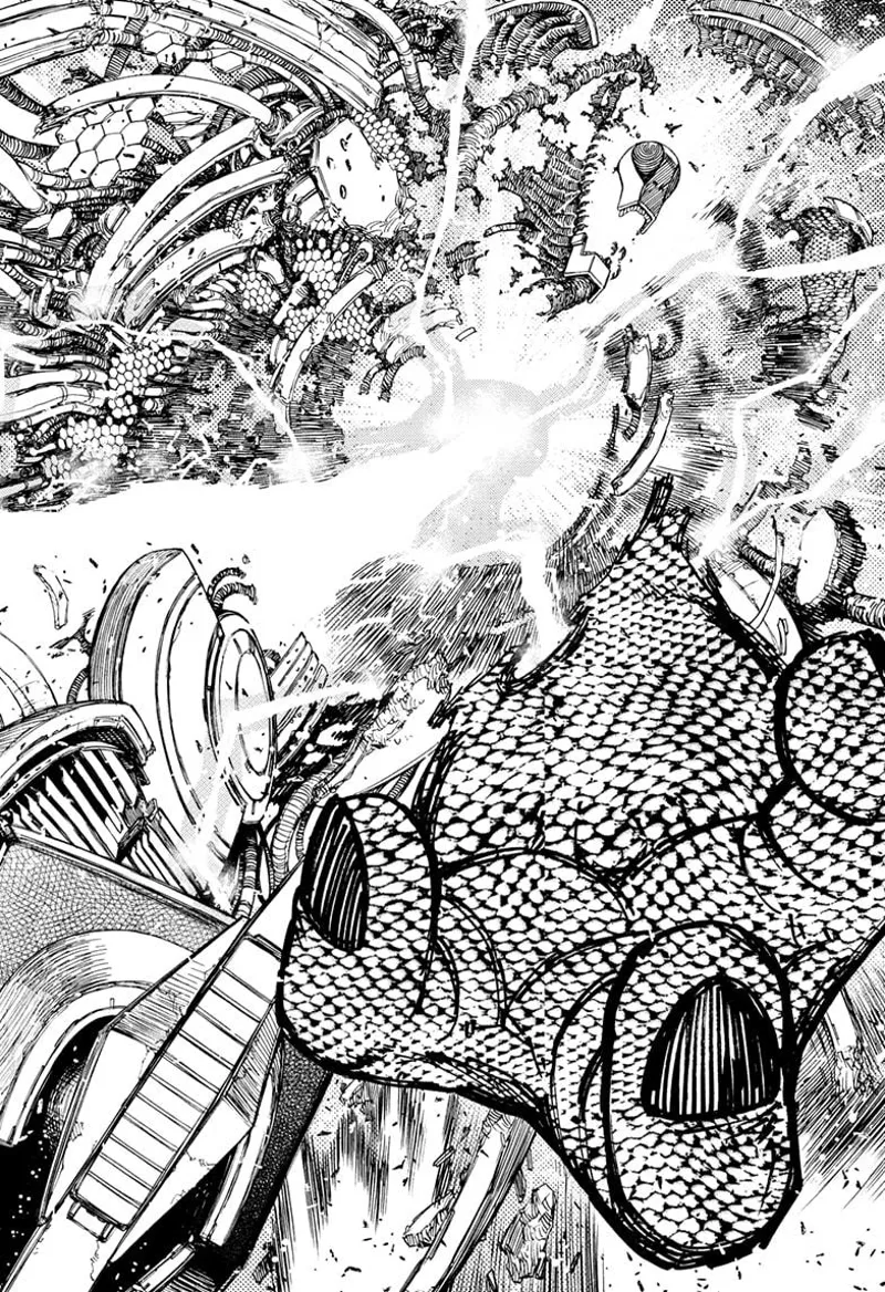 A powerful lightning hits the alien leader's core and it gets destroyed.