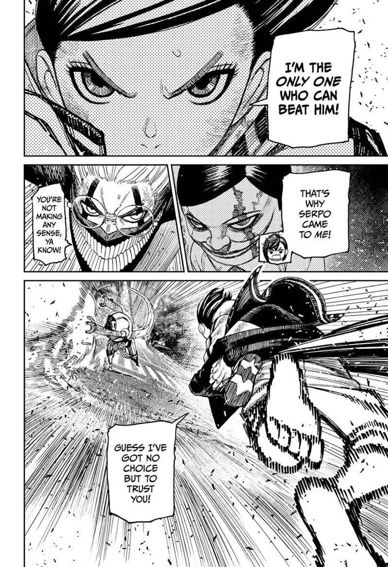 Momo reveals she is the only one who can beat the enemy leader. Curse Okarun dashes head-on.