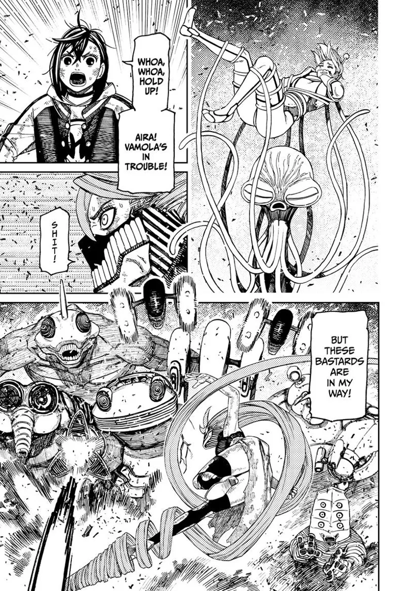 Momo tells cursed Aira that Vamola is in trouble. Cursed Aira is busy attacking the swarms of aliens.