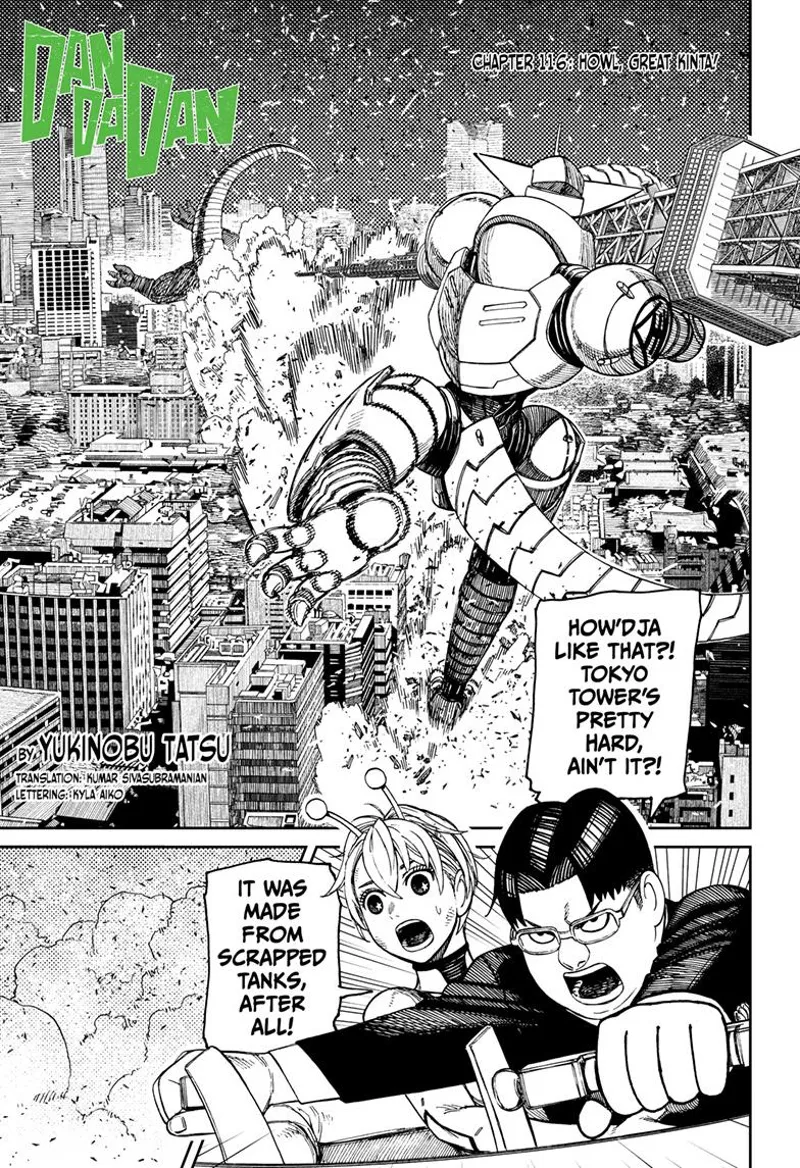 Kinta drives the Gundam, who is using the Eiffel Tower as a weapon. Vamola is beside him.