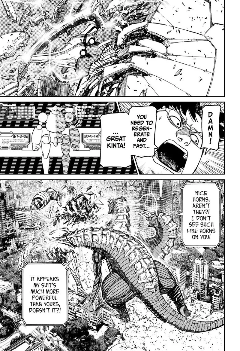 Alien Kaiju quickly destroys Gundam Kinta and rips it apart.