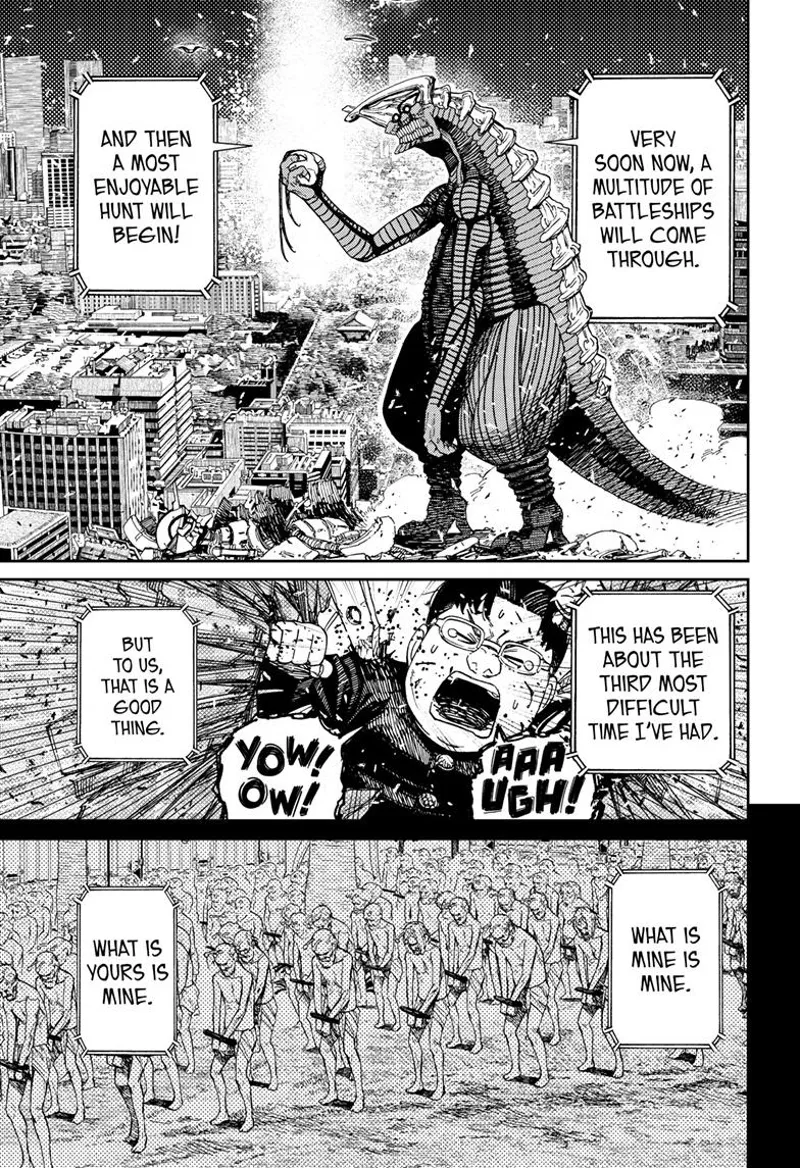 Alien Kaiju stands as the warp gate glows at a distance. Kinta screams as the Kaiju destroys his sphere console.