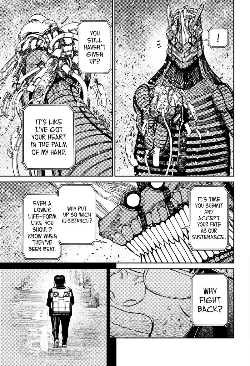 Alien Kaiju crumples the sphere. Kinta struggles and refuses to give up.