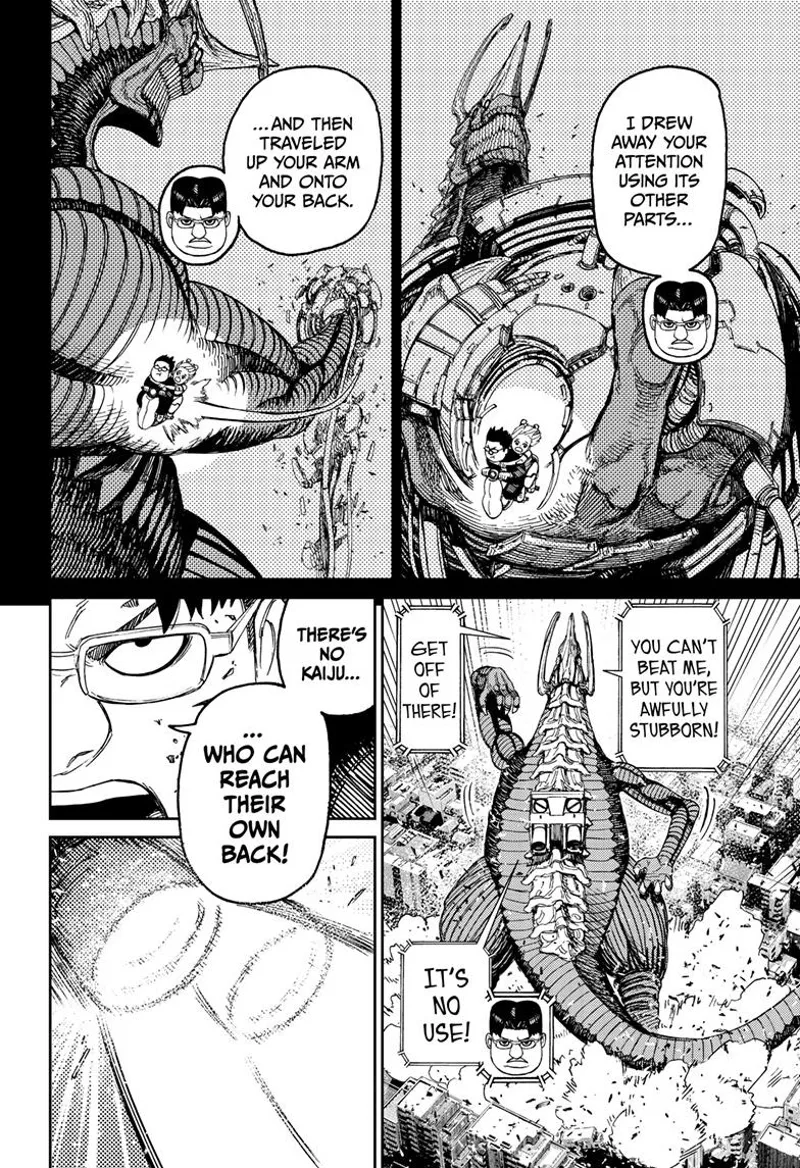 Kinta reveals how he was able to discreetly transfer to the Kaiju's back, where the alien Kaiju couldn't reach them.