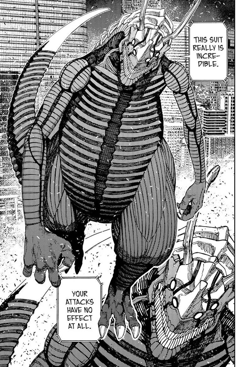 Alien KaijuKaiju stands back up and walks, revealing Kinta's attacks have no effects.