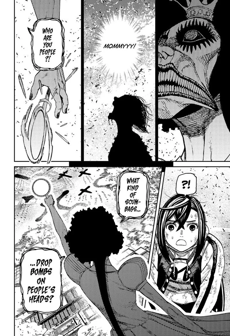 Reiko gets mad seeing the aliens dropping bombs above them. Momo is surprised.