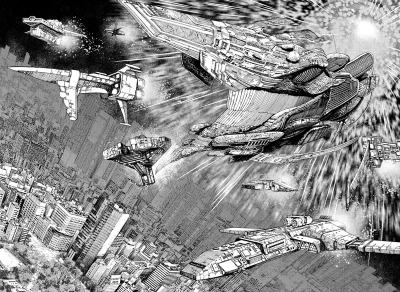 More alien spaceships suddenly appear from the sky.