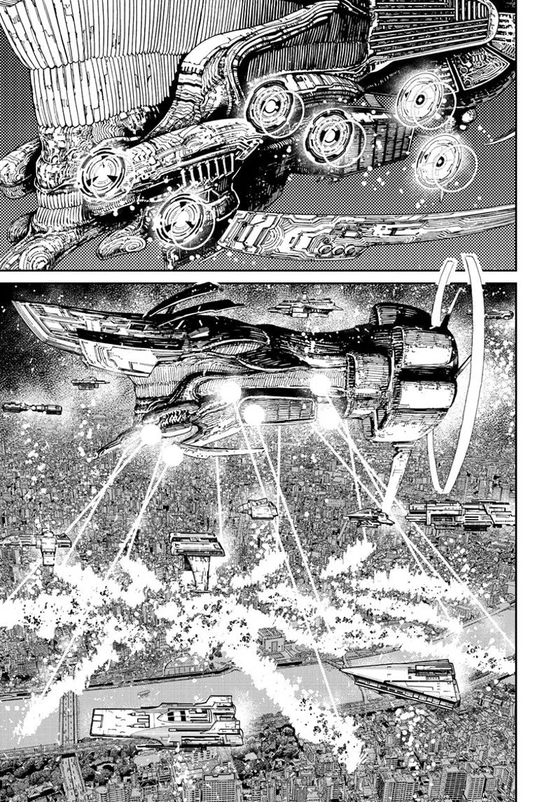 The mothership fires lasers indiscriminately at the city.