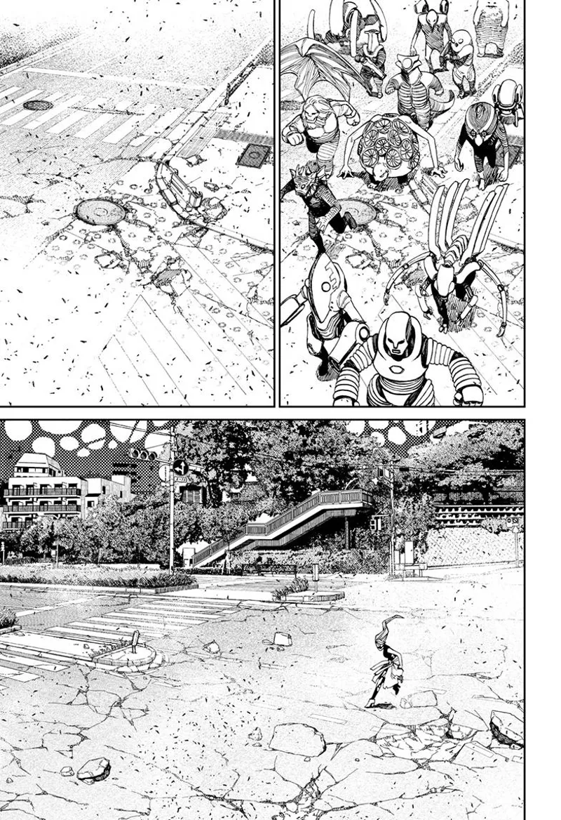 The aliens on the ground also disappear. Cursed Aira is seen alone in the street.