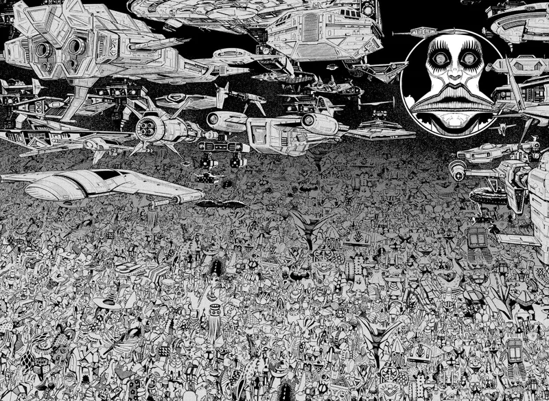 Reiko Kashima looks at her mirror and sees many aliens and alien spaceships on the other portal.