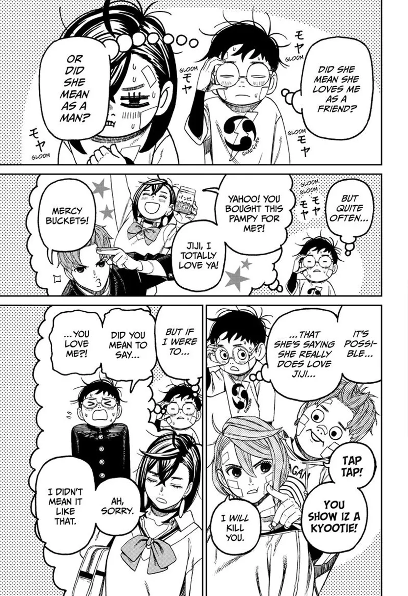 Okarun tries to overthink Momo's "Love Ya!" note as he recalls Jiji and Momo together.