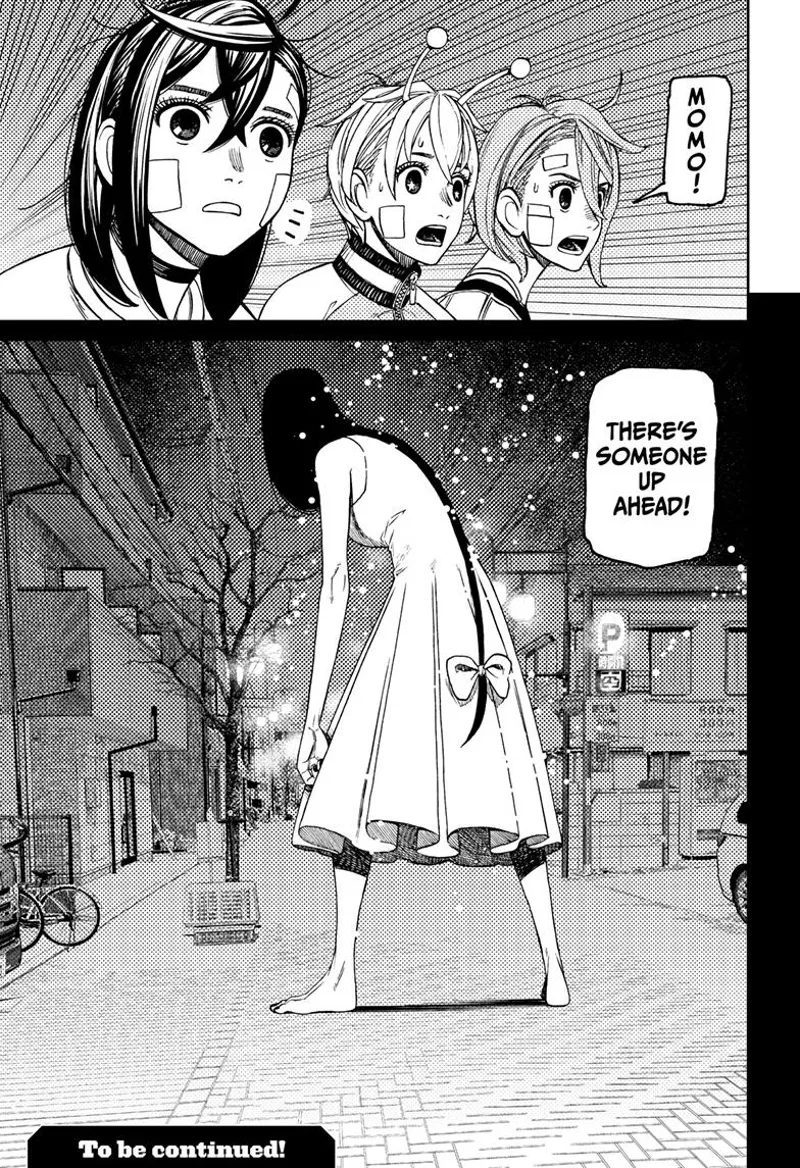 Aira, Vamola, and Momo notice someone on the street blocking their way.