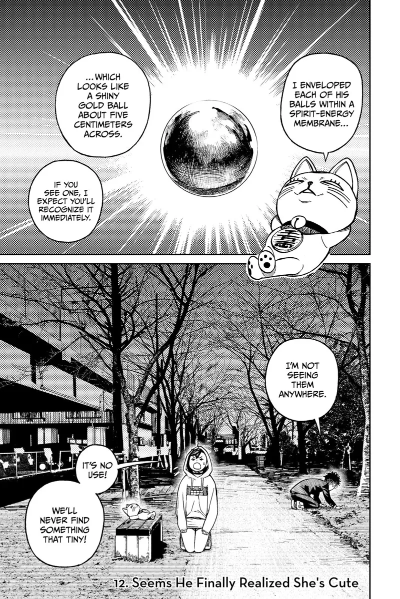Turbo Granny reveals the spirit energy-covered balls now look like golden balls. Momo and Okarun look for them in a park.
