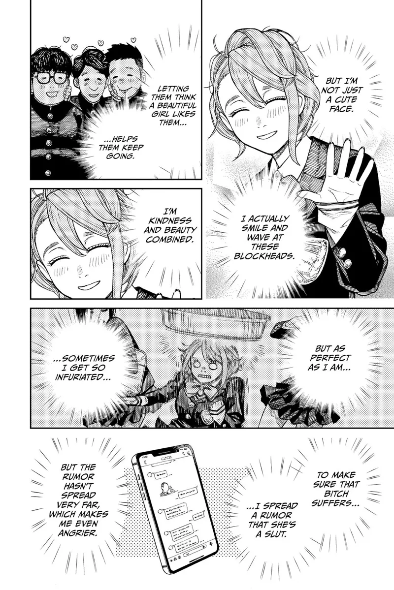 Aira waves and smiles at the guys to fool them. Then, she reveals that she spread nasty rumors about Momo online.