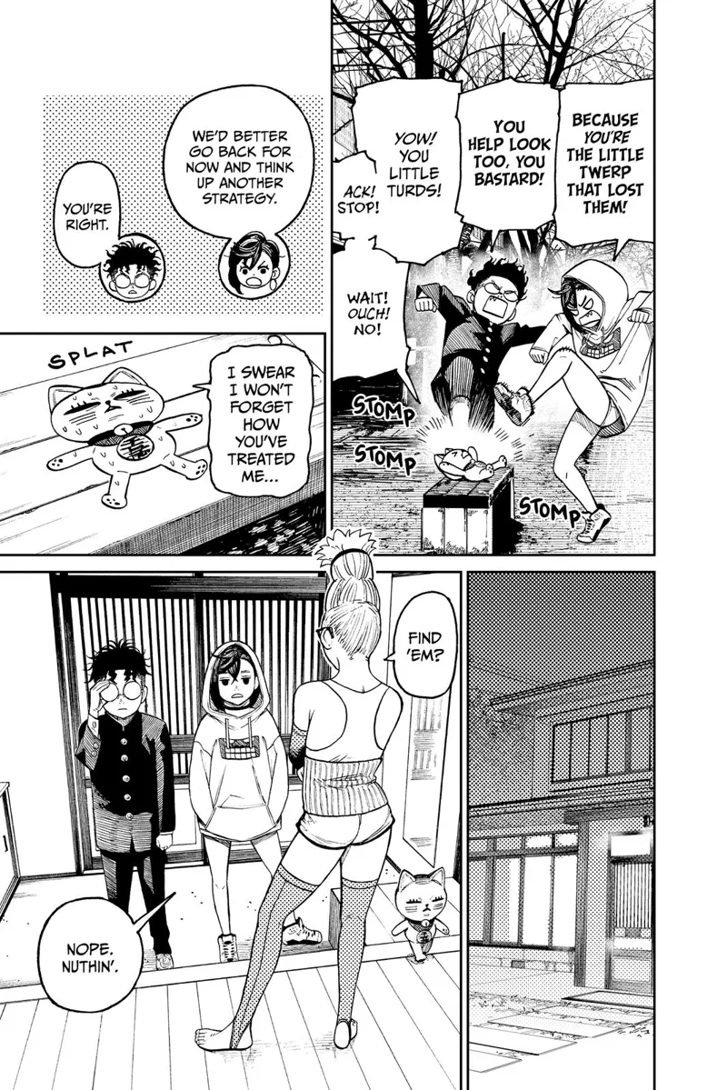 Momo and Okarun stomp flat Turbo Granny for losing the balls. They return to Grandma and tell her they didn't find them.