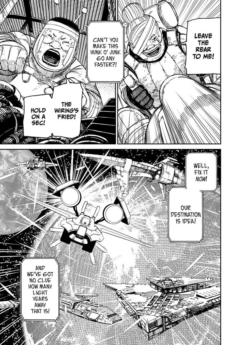 Ms. Banga is in a spaceship with her fellow soldiers as they escape the enemy fleet in space.