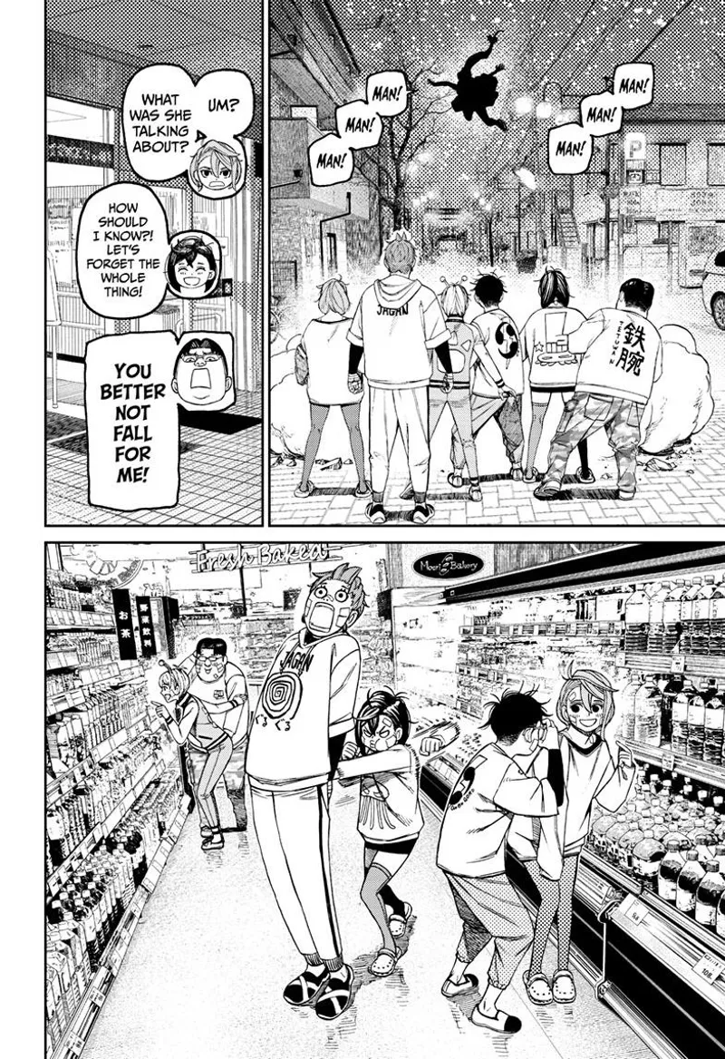 The gang asks Momo who that Yokai is. They arrive at a grocery and choose something to buy.