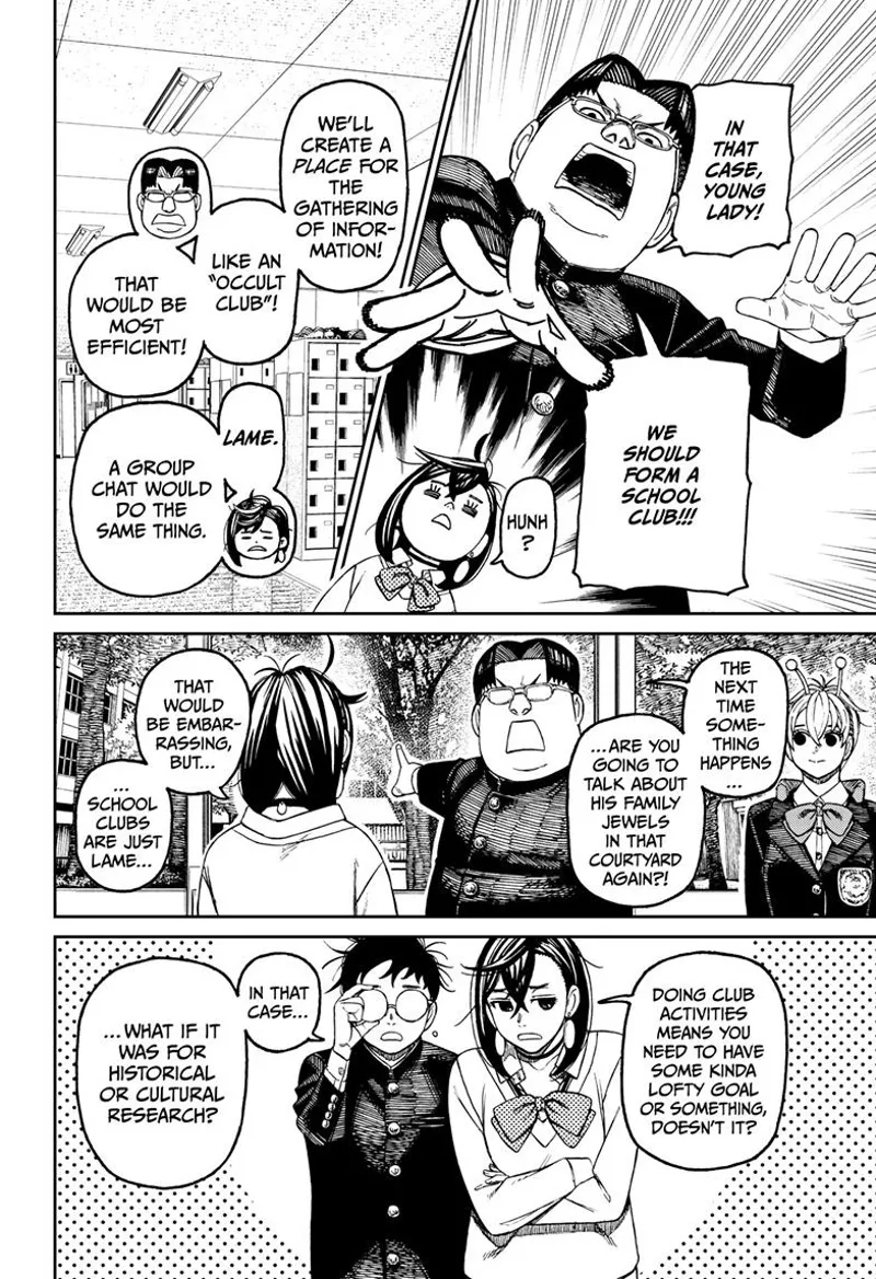 Kinta suggests forming a school club called Occult Club. Momo doesn't like the idea, but Okarun is fine with it.