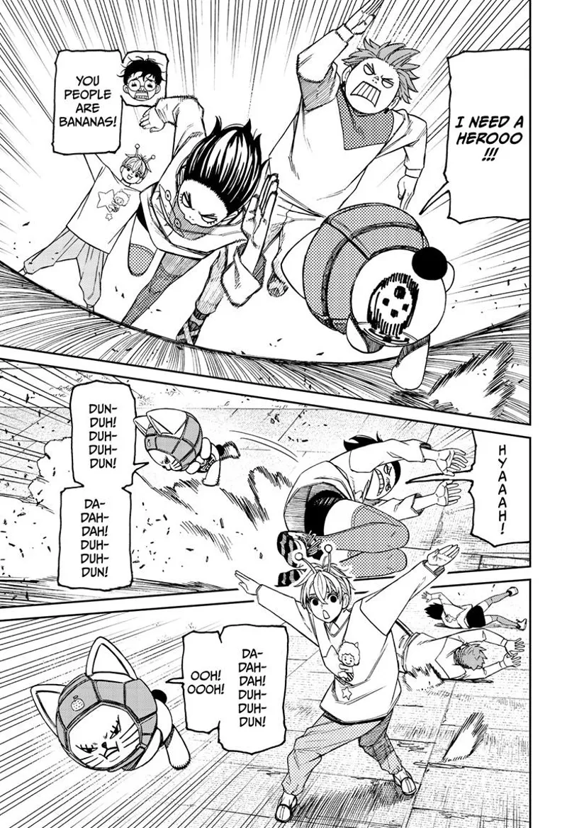 Jiji and Momo chase Turbo Granny. Turbo Granny escapes Momo's bkock. She keeps running and passes by Vamola.